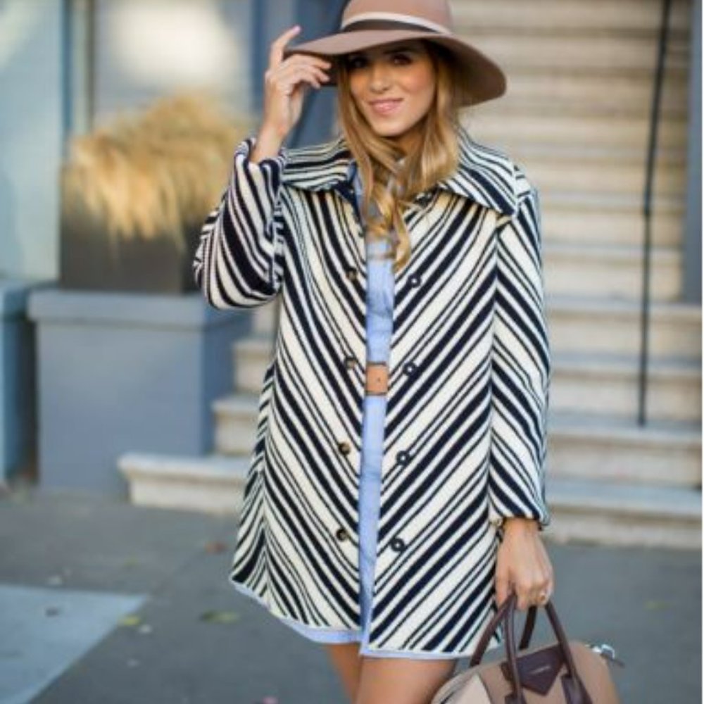 NWT Tory Burch Tavia knit coat - black / off-white chevron pattern (Small)